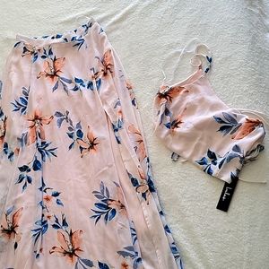 Lulus 2 piece slit skirt and tie up cropped tank